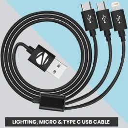 Zebronics Zeb-UMLCC1205(3in 1) Strong Lightning Micro USB Type C Cable