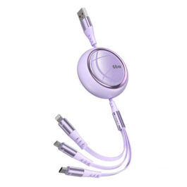 66w 3-In-1 Retractable Fast Charging Data Cable iPhone/Type-C/Micro USB